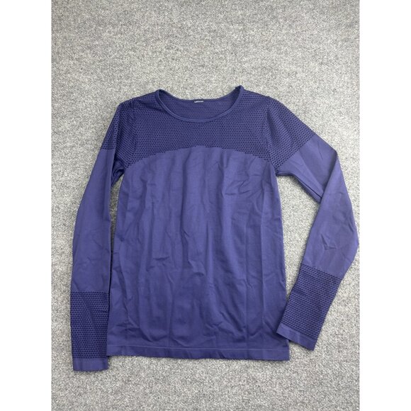 Fabletics Shirt Womens Medium Purple Seamless Long Sleeve Mesh Activewear Yoga - Picture 1 of 6